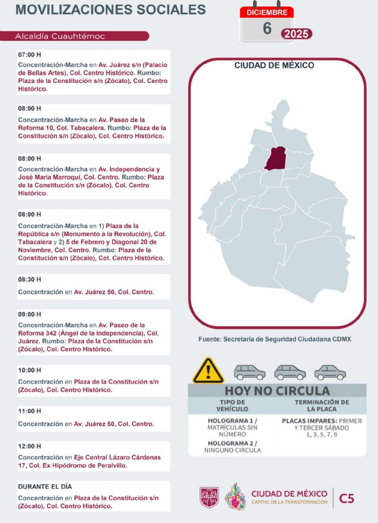 Tráfico en CDMX hoy 6 de diciembre