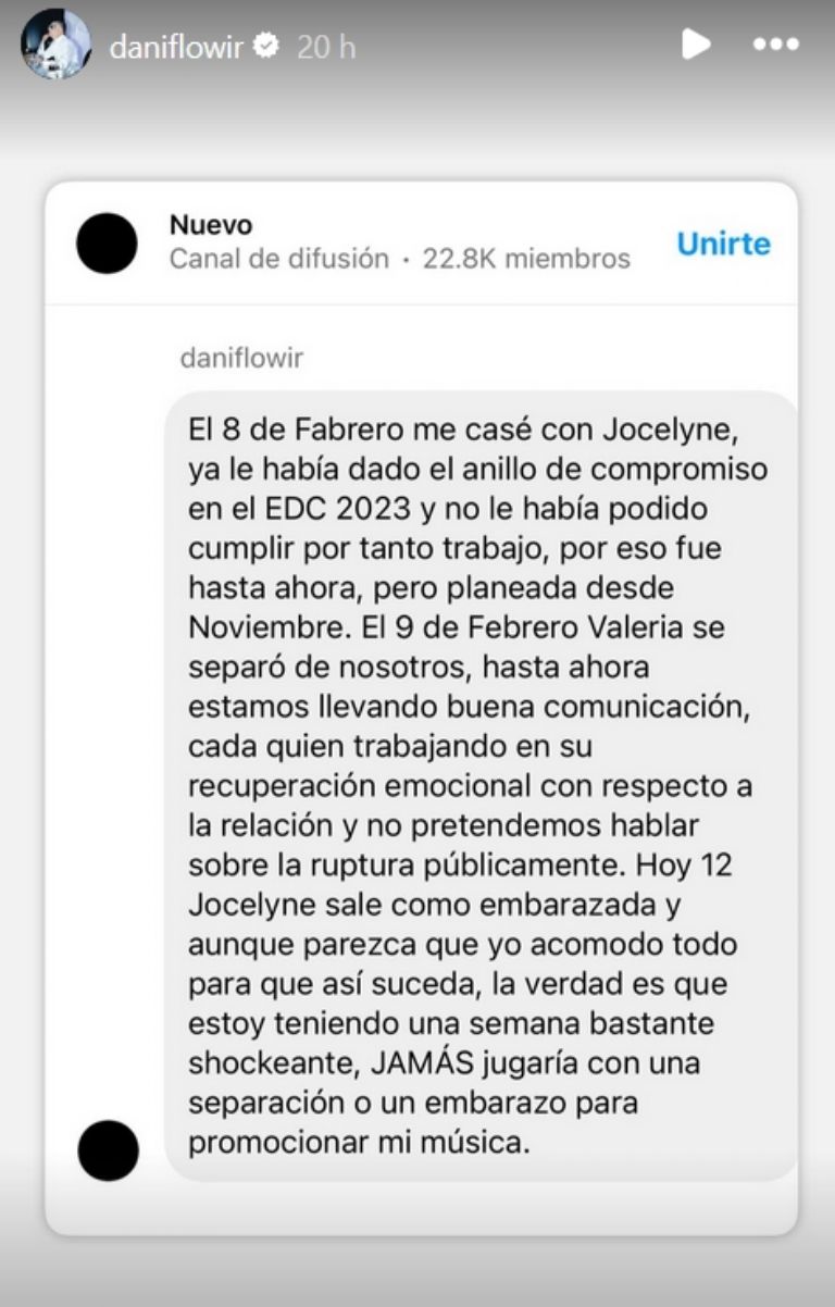 Dani Flow anuncia la separación de Eva Daniela