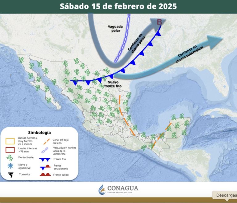 Pronóstico del clima del sábado 15 de febrero de 2025. Foto: Conagua