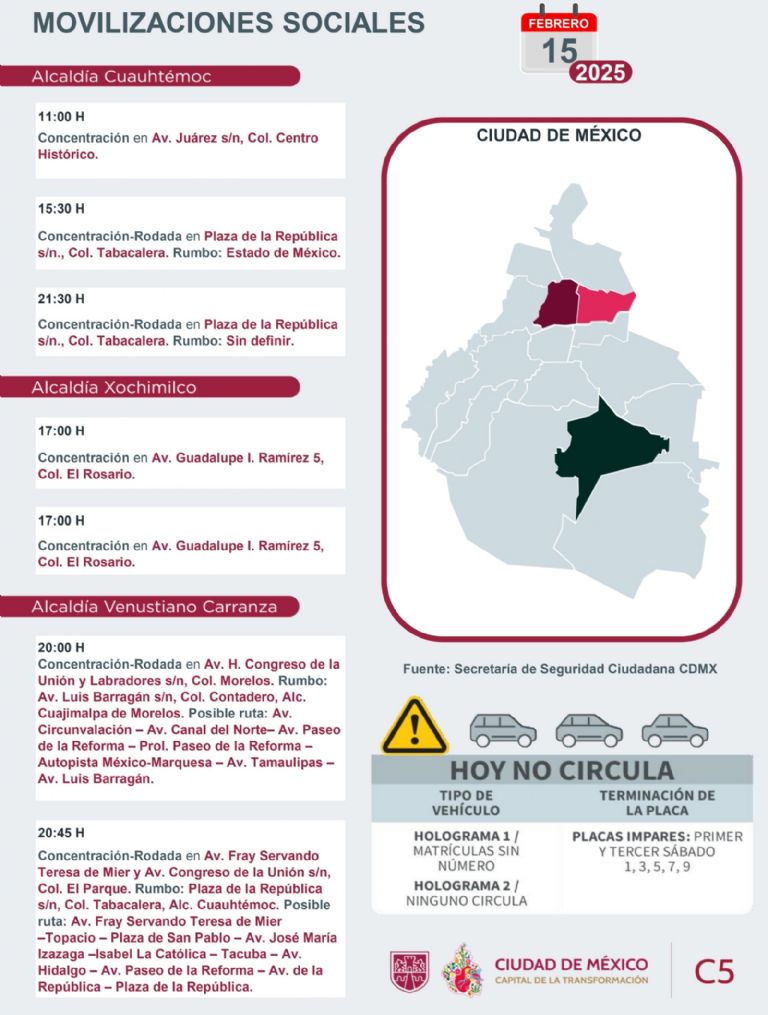 Tráfico en CDMX hoy 15 de febrero