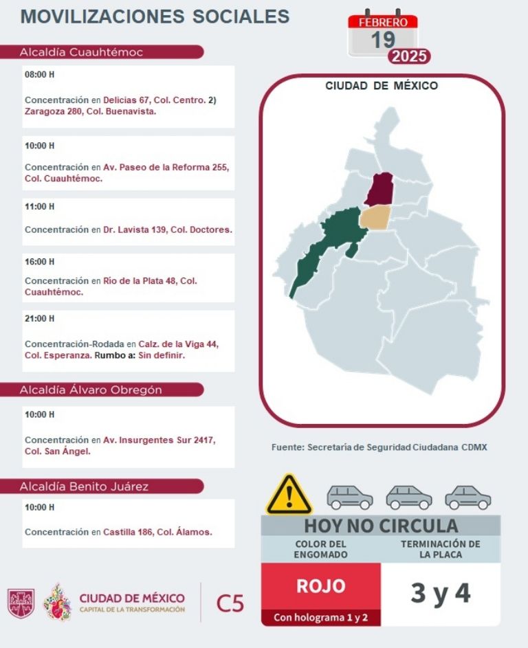 Tráfico en CDMX hoy 19 de febrero