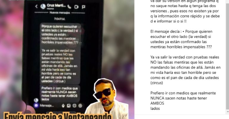Cruz Martínez envía mensaje a Ventaneando y niega agresión a Alicia Villarreal