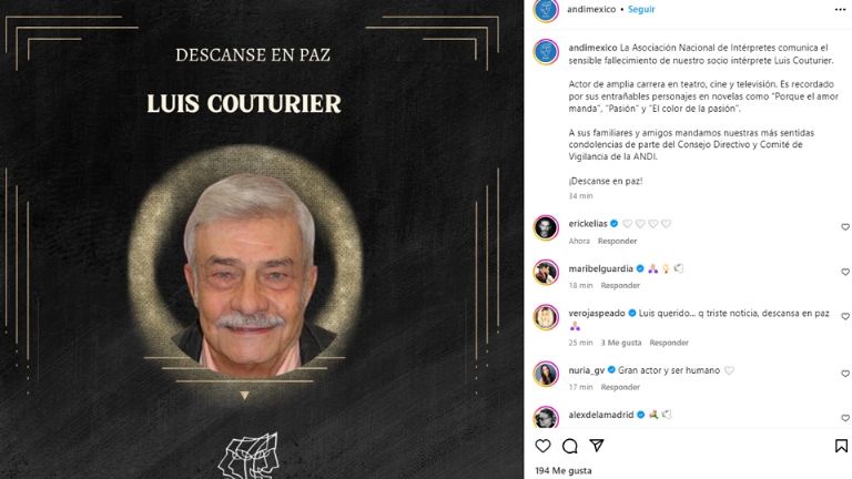 La ANDI confirmó la muerte del actor Luis Couturier
