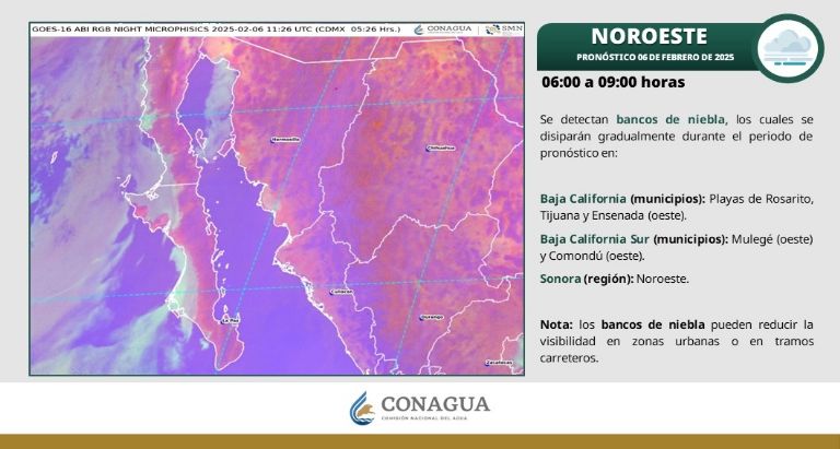 Clima en Sonora para HOY jueves 6 de febrero 2025. Foto: Conagua