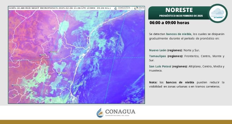 Pronóstico del clima de hoy, jueves 6 de febrero. Foto: Conagua