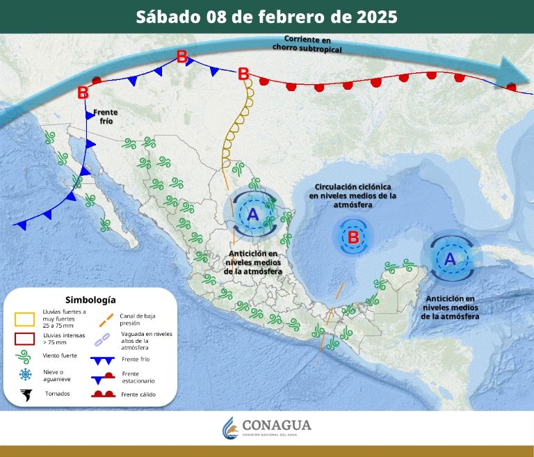 Pronóstico del clima para el sábado 8 de febrero. Foto: Conagua