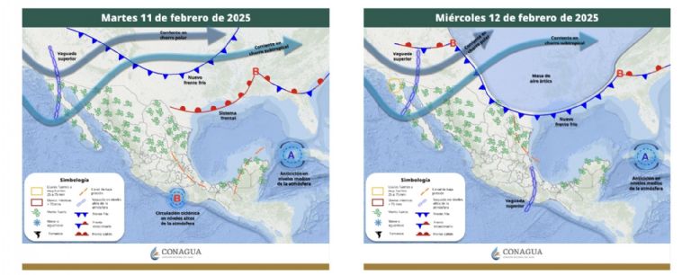 Clima en México del martes 11 y miércoles 12 de febrero. Foto: Conagua