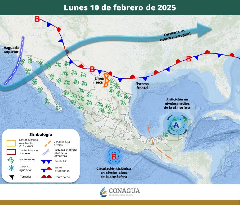 Clima en Sonora para el lunes 10 de febrero 2025. Foto: Conagua