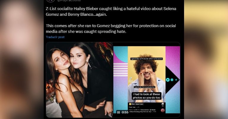 Hailey Bieber niega burlarse de Selena Gomez y Benny Balnco
