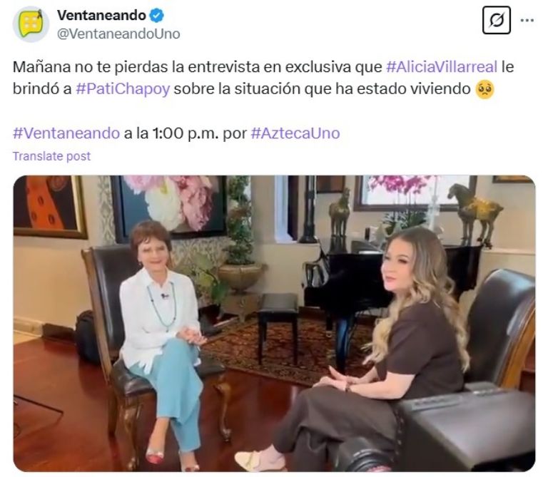 Alicia Villarreal habló en exclusiva con Pati Chapoy
