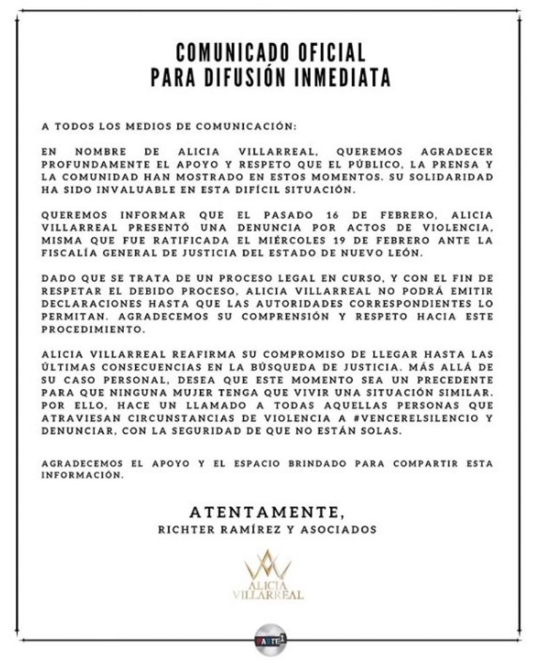 Comunicado oficial sobre la denuncia contra Cruz Martínez 