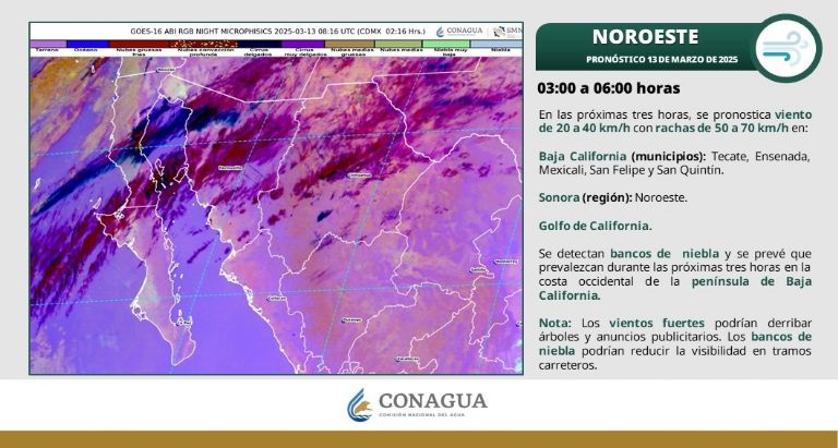 Clima en Sonora para HOY jueves 13 de marzo. Foto: Conagua