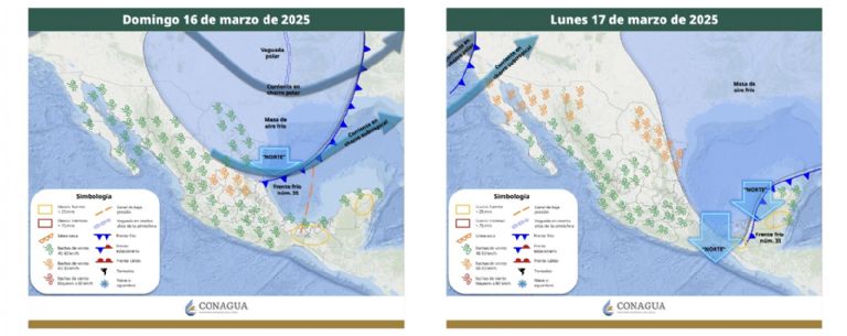 Informe del clima para el domingo 16 y lunes 17 de marzo. Foto: Conagua