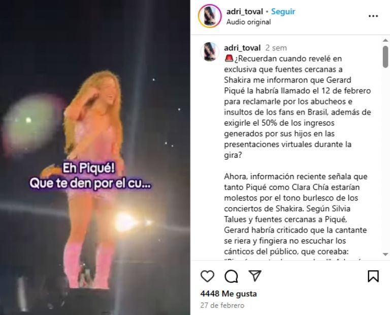 Conciertos de Shakira estarían molestando a Piqué y Clara Chía