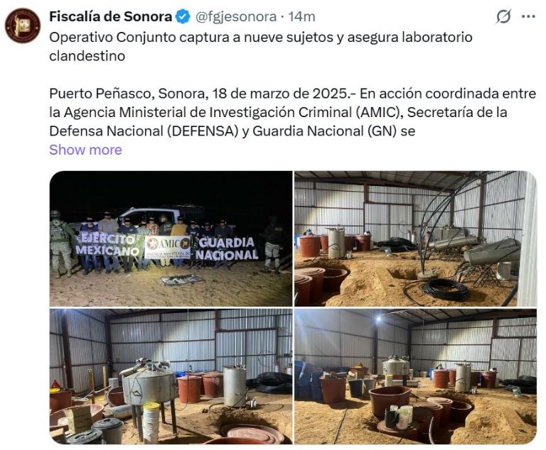 Aseguran narcolaboratorio en Puerto Peñasco