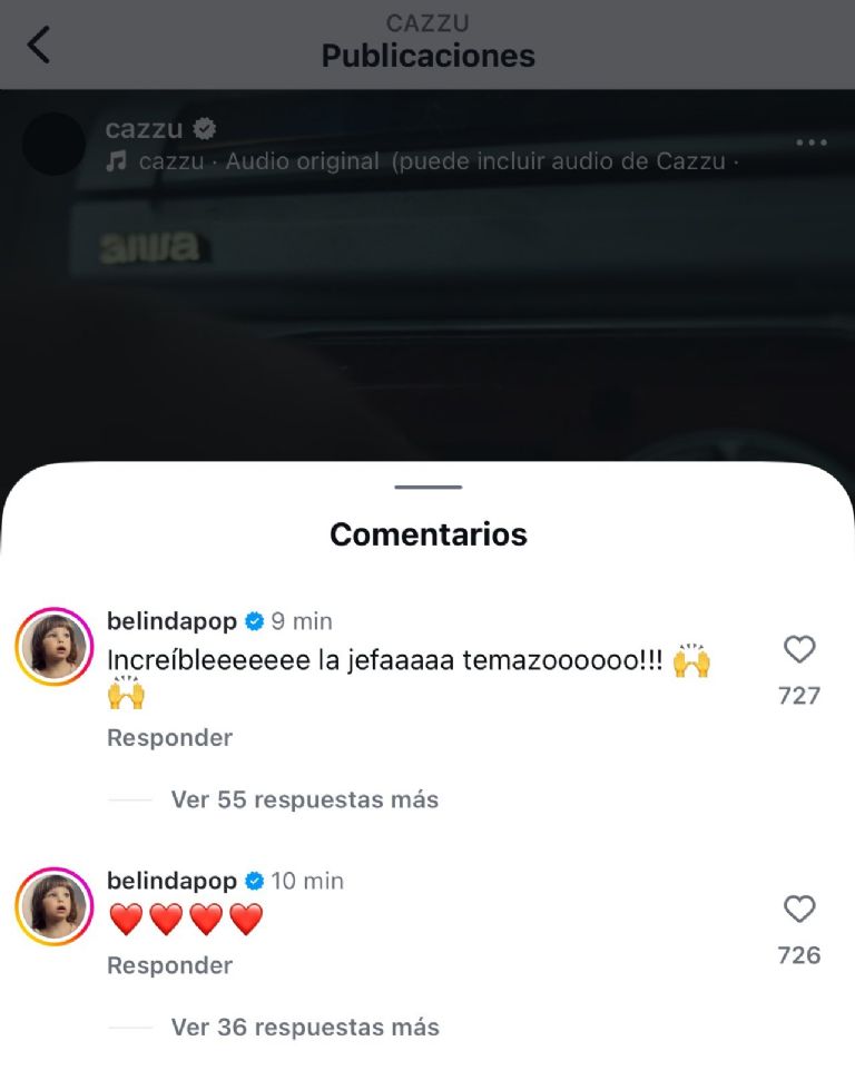 Belinda apoya la nueva canción de Cazzu