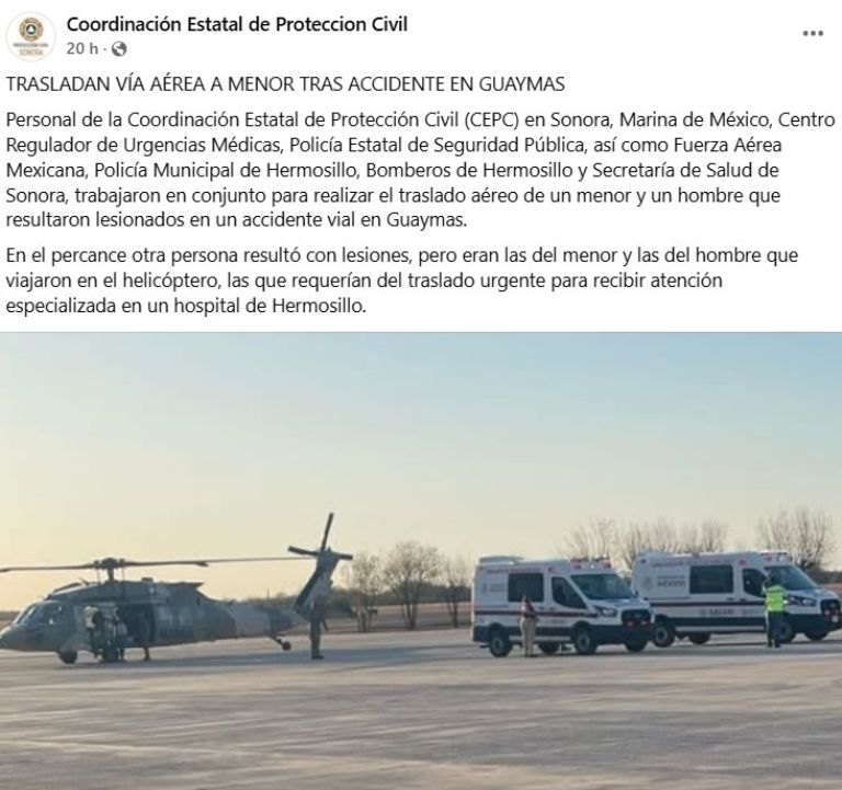 Accidente de pipa de Bomberos de Guaymas dejó dos personas graves