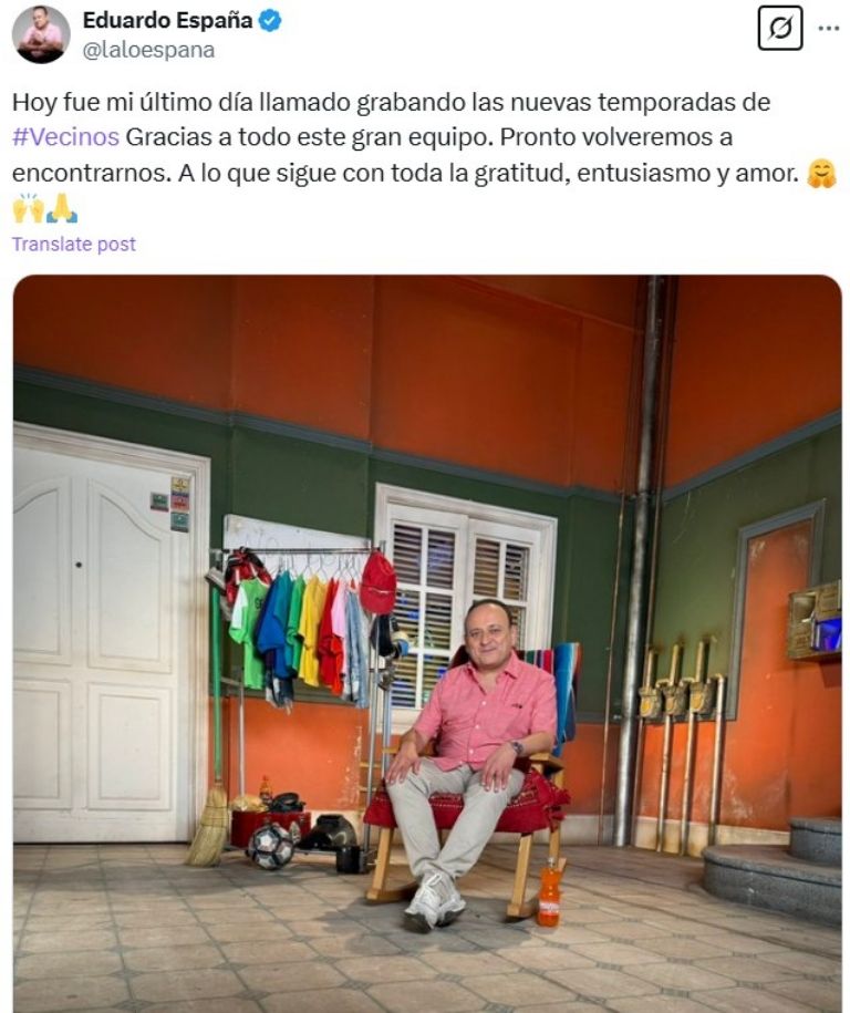 Lalo España preocupó a sus fans al despedirse de Vecinos