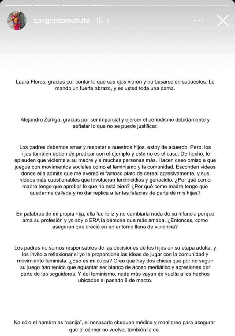  Crista Montes respondió en sus historias a Laura Flores 