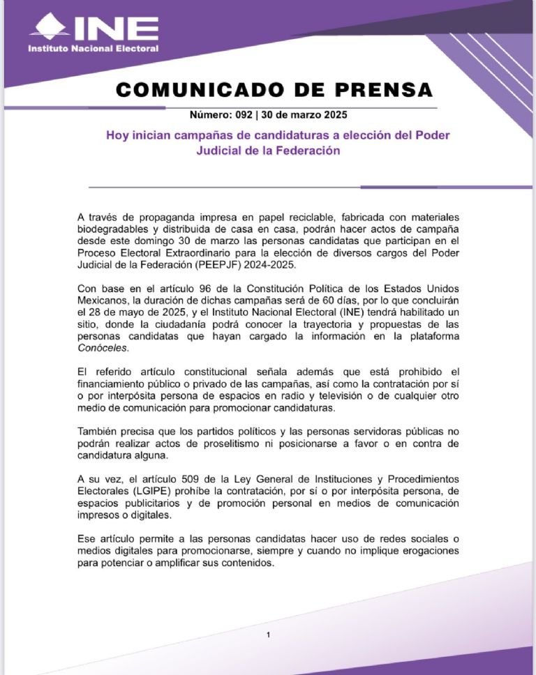 Comunicado oficial sobre inicio de campañas 