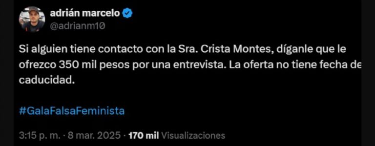 Adrián Marcelo le ofrece dinero a la madre de Gala Montes 