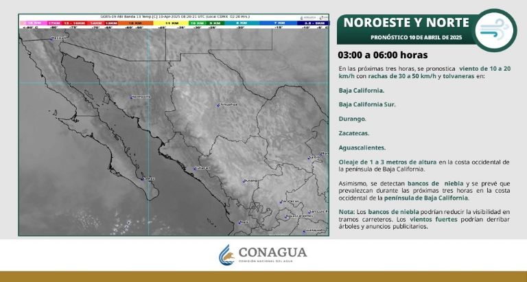 Clima en Sonora para HOY jueves 10 de abril. Foto: Conagua