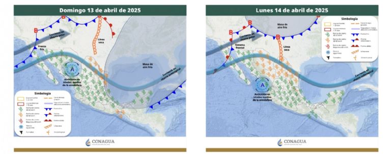 Reporte del clima para el domingo 13 y lunes 14 de abril. Foto: Conagua