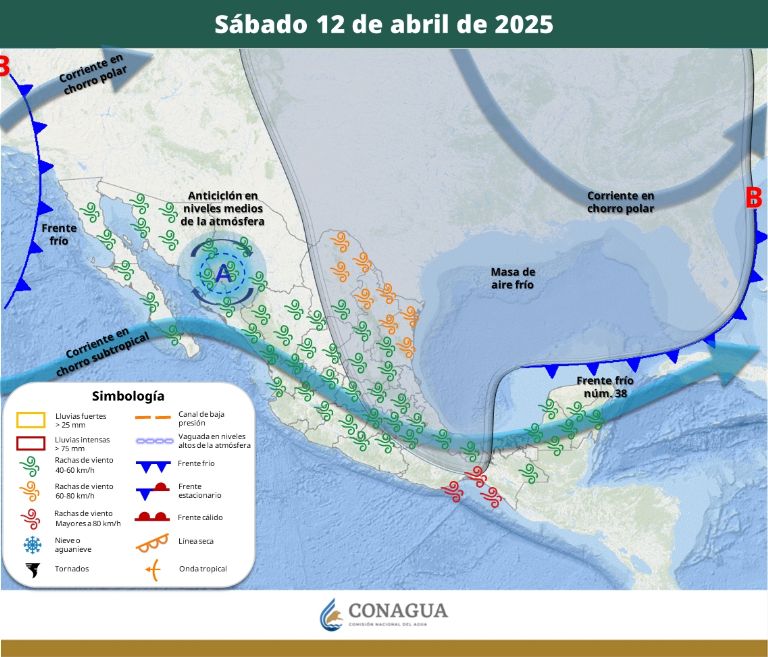 Pronóstico del clima para el sábado 12 de abril. Foto: Conagua