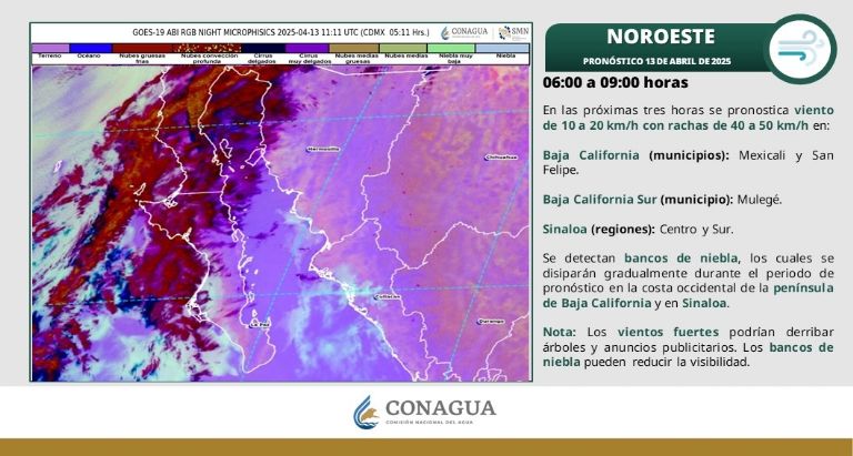 Clima en Sonora del domingo 13 de abril de 2025. Foto: Conagua