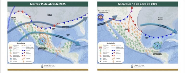 Clima en México del martes 15 y miércoles 16 de abril. Foto: Conagua