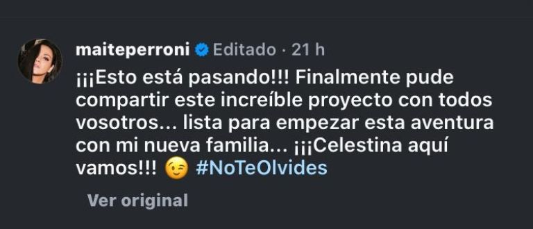 Maite Perroni publicó un mensaje en Instagram sobre su nuevo proyecto 