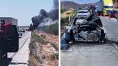 Foto ilustrativa de la nota titulada Fuego en carretera de Sonora: Sedán termina calcinado en el tramo Magdalena - Santa Ana