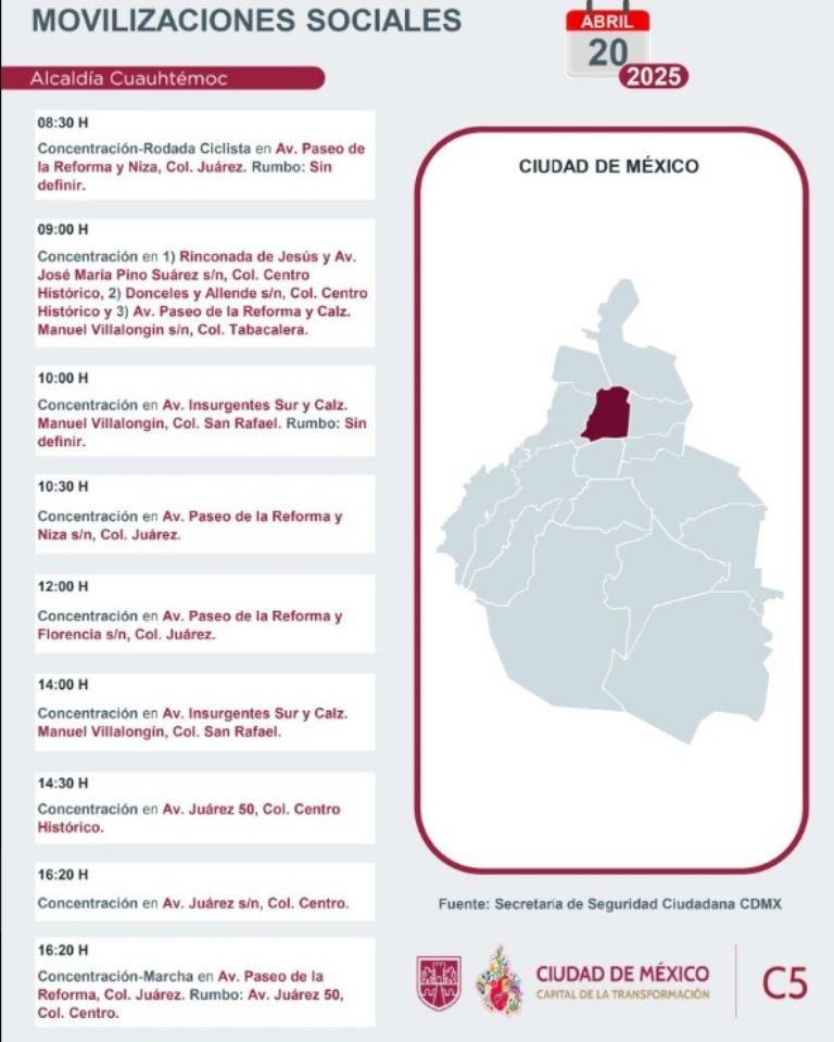 Tráfico en CDMX hoy domingo 20 abril 