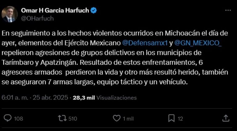 Publicación del titular de la Secretaría de Seguridad y Protección Ciudadana