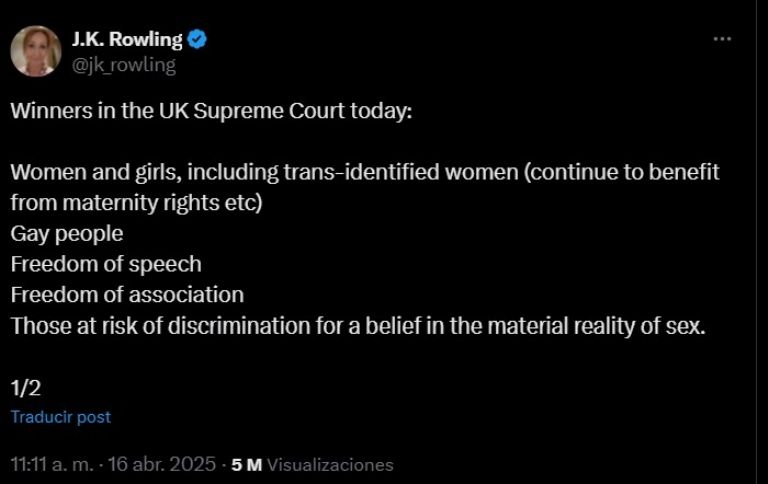 Publicación realizada por J.K. Rowling el pasado 16 de abril 