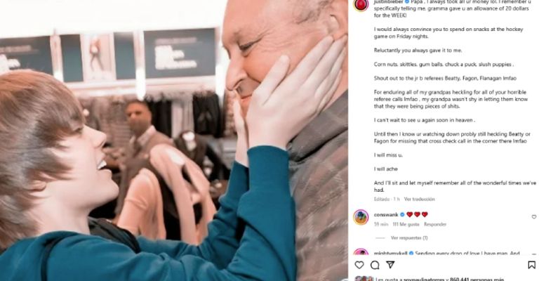 Justin Bieber anuncia devastado la muerte de su abuelo y desea poder verlo pronto en el cielo