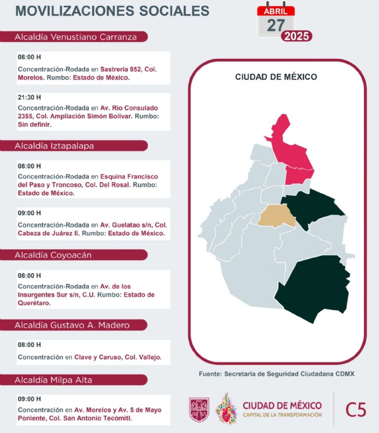 Tráfico en CDMX hoy domingo 27 abril 