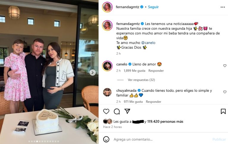 Esposa de Canelo Álvarez anuncia su segundo embarazo