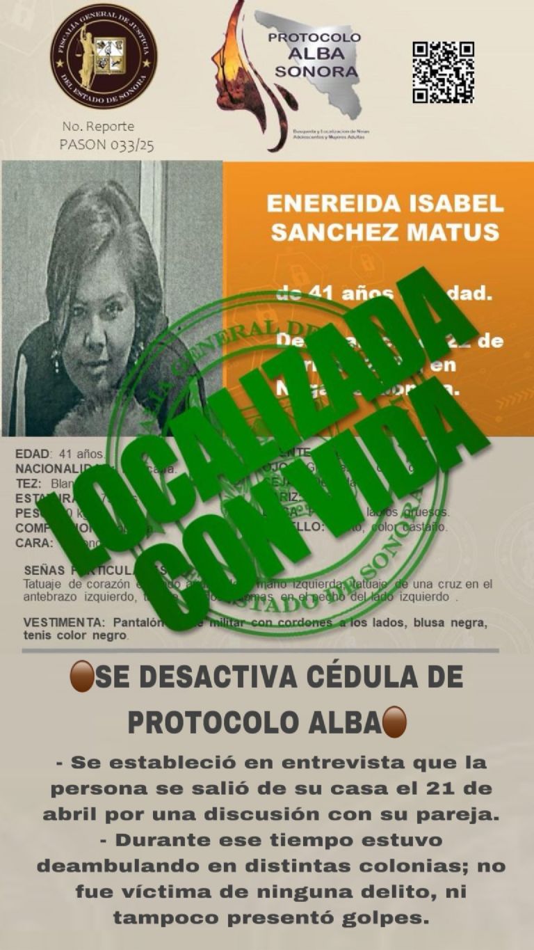 Esto de acuerdo a información proveniente de la Fiscalía de Sonora 