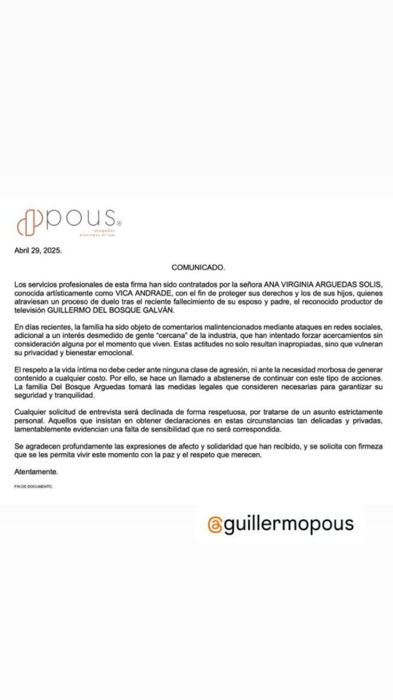 Este martes 29 de abril subió el comunicado de prensa Vica Andrade  