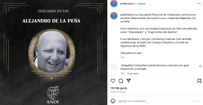 Reportan muerte del actor Alejandro de la Peña