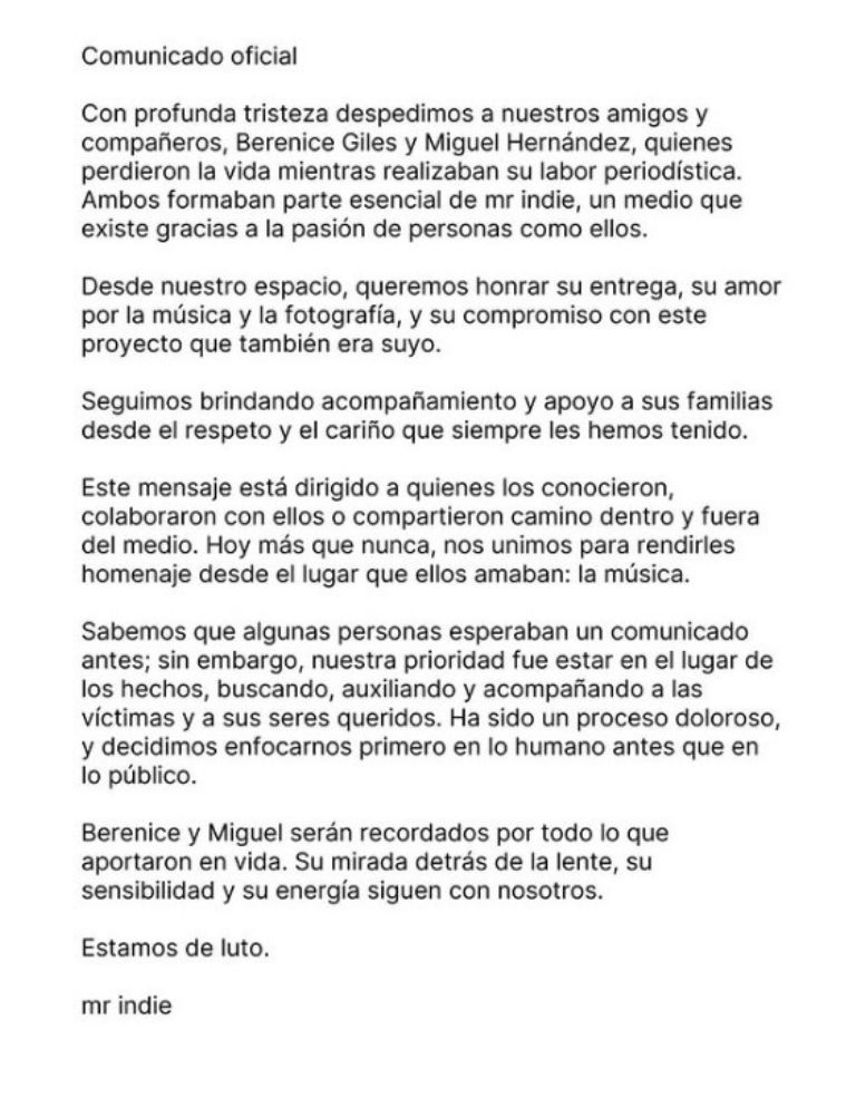 Comunicado de prensa de Mr. Indie