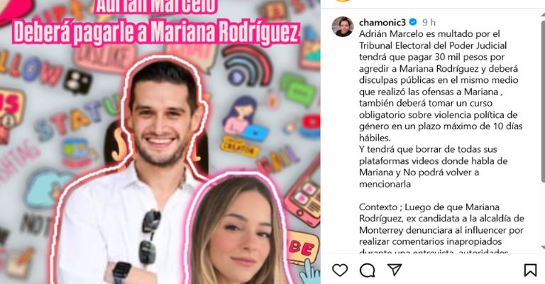 Adrián Marcelo deberá pagar fuerte multa a Mariana Rodríguez Cantú por violencia de género