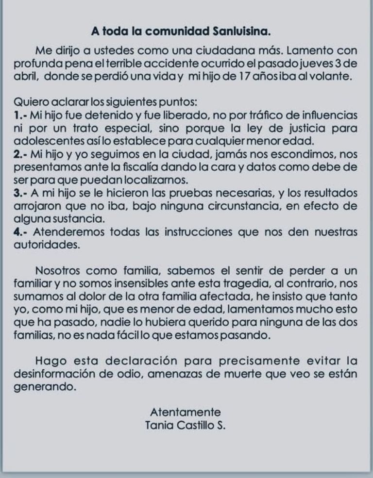 Comunicado de prensa de la funcionaria Tania Castillo Salazar 