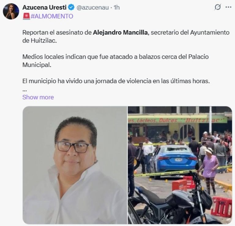 Asesinan a Alejandro Mancilla Cueto, secretario del Ayuntamiento de Huitzilac 