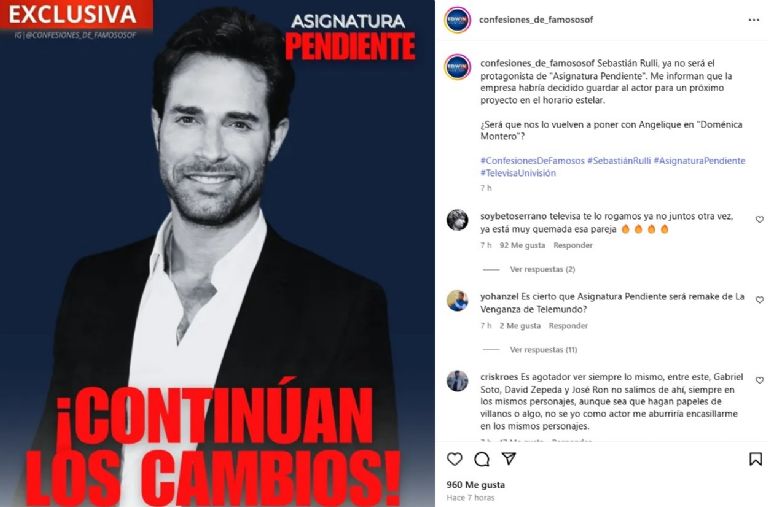Sebastián Rulli también está fuera de Asignatura Pendiente
