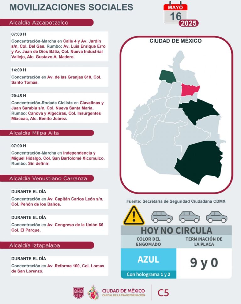 Tráfico en CDMX hoy viernes 16 de mayo