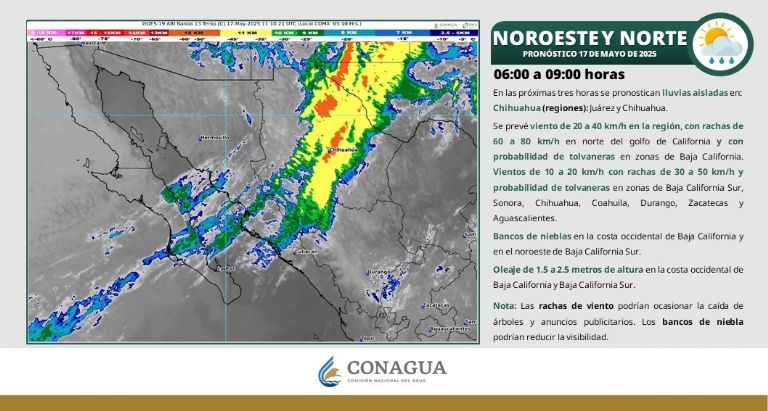 Clima en Sonora para HOY sábado 17 de mayo. Foto: Conagua