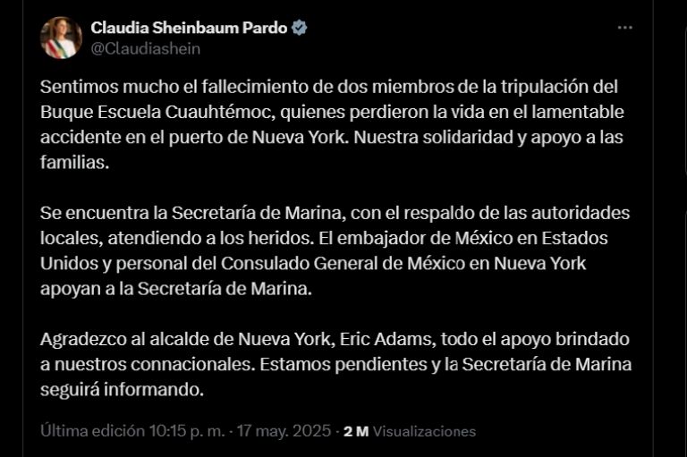 Claudia Sheinbaum publicó un mensaje en X (antes Twitter)