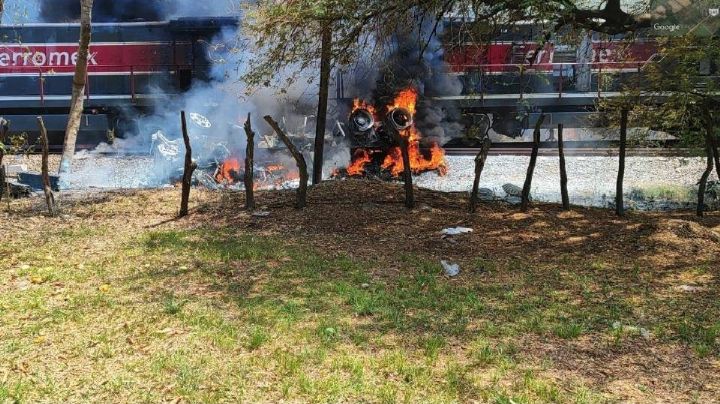 Tren embiste pipa de diésel y genera incendio en Veracruz; hay 2 muertos y 4 heridos